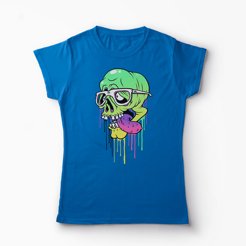 Tricou Personalizat Craniu Colorat  - Femei-Albastru Regal